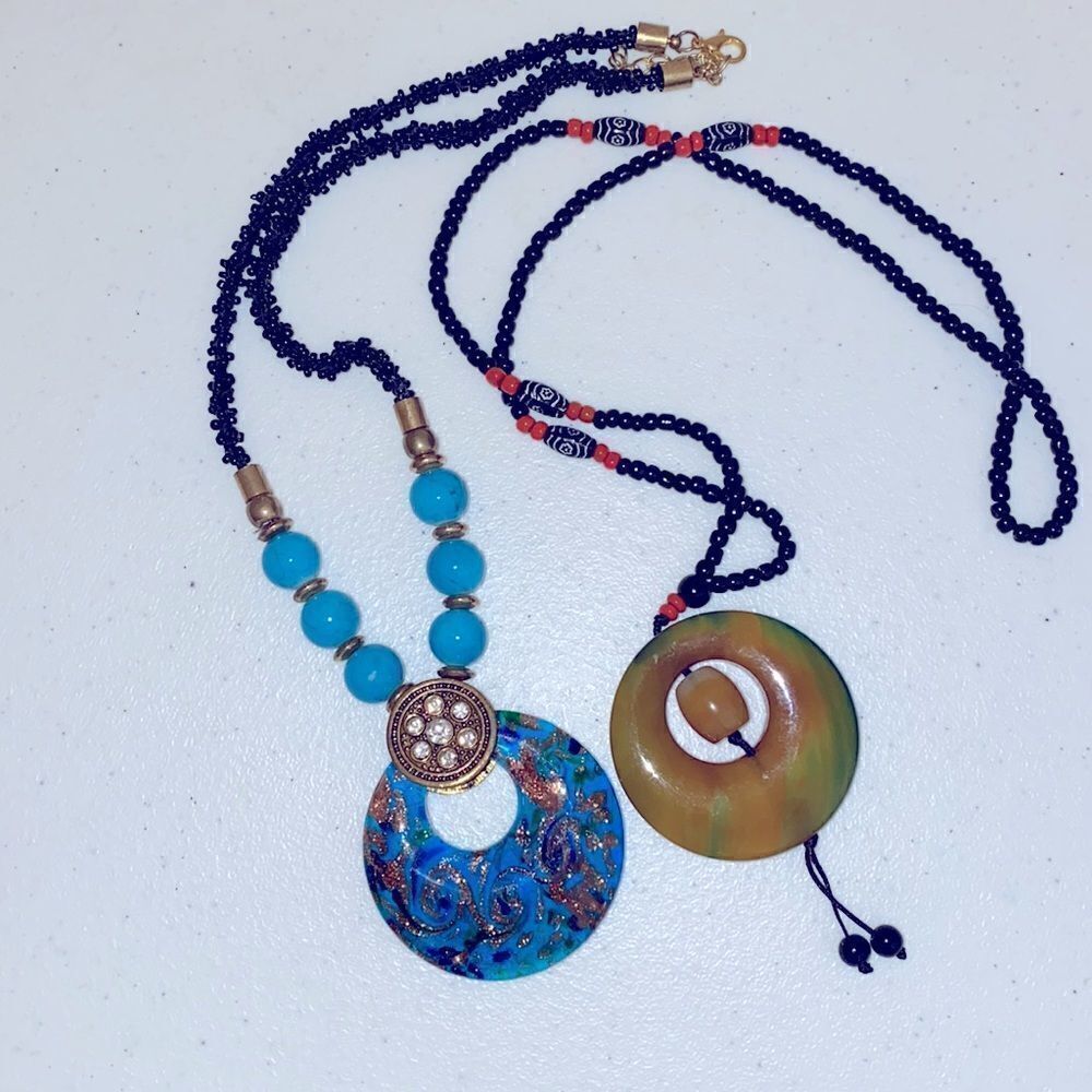 2 Statement Necklaces with Circular Pendants